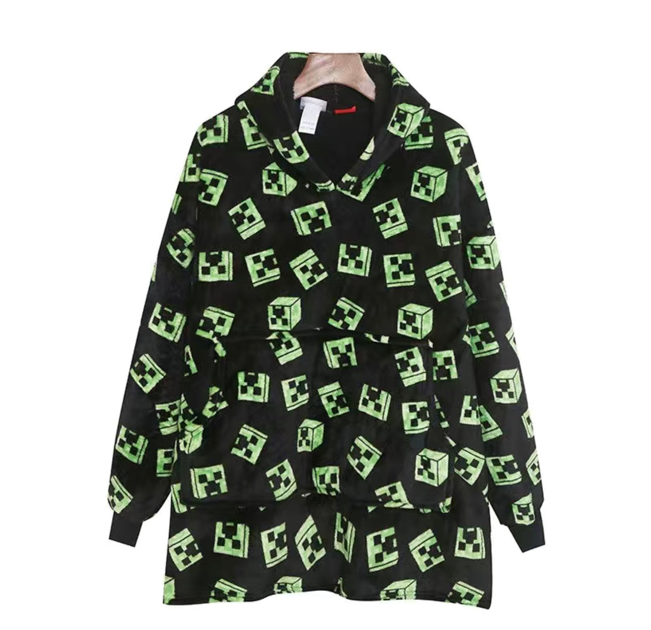 Minecraft Creeper Black Oversized Kids Hooded Blanket