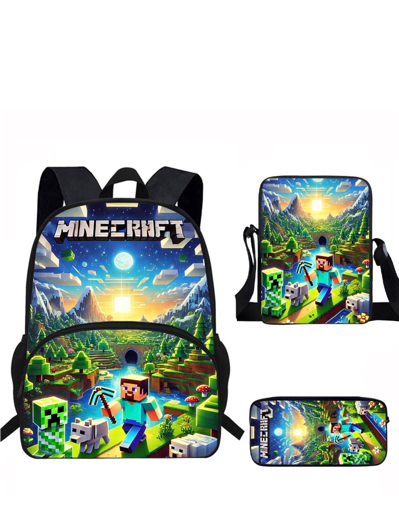Minecraft 3-Piece Backpack Set, Backpack + Lunch Bag + Pencil Case