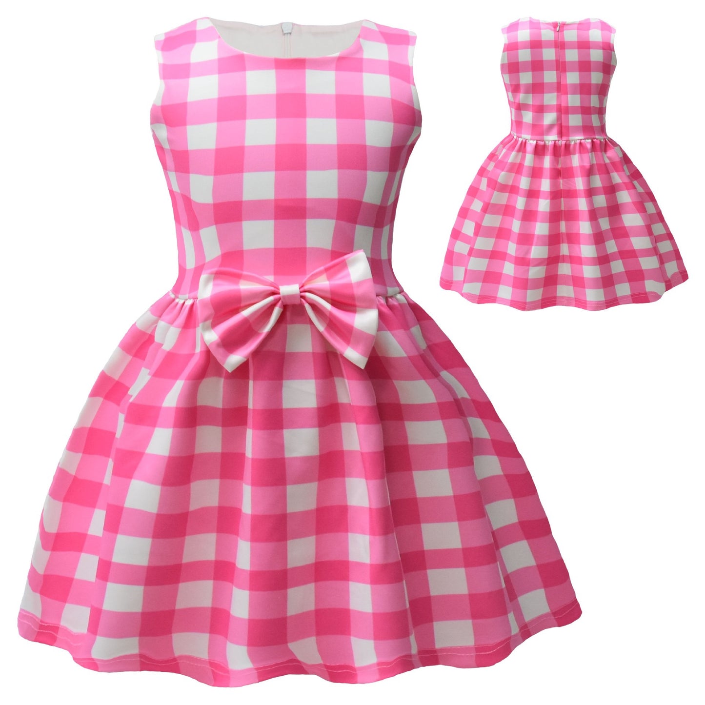 Pink Barbie inspired Bow Checkered Dress