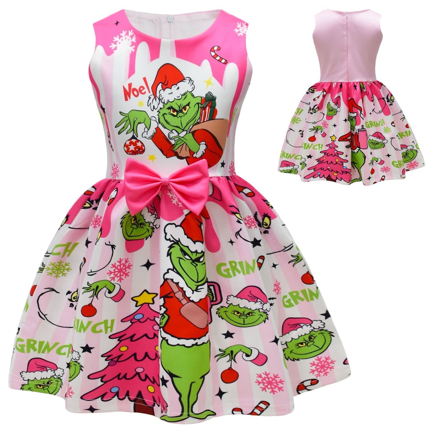 Pink Santa Grinch Bow Character Dress