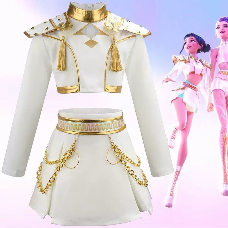 K-Pop White & Gold Girls’ Performance Outfit Set
