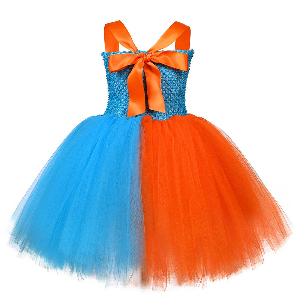 Blippi-Inspired Orange and Blue Tutu Dress with Hat and Glasses Cosplay
