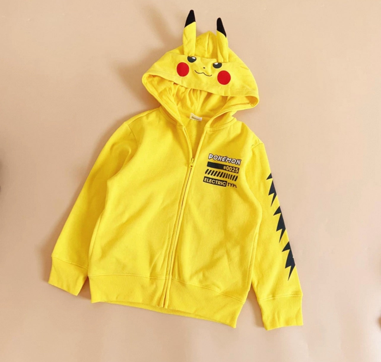 Pokemon Zip-Up Kids Hoodie with 3D Ears – Pokémon Yellow Hoodie