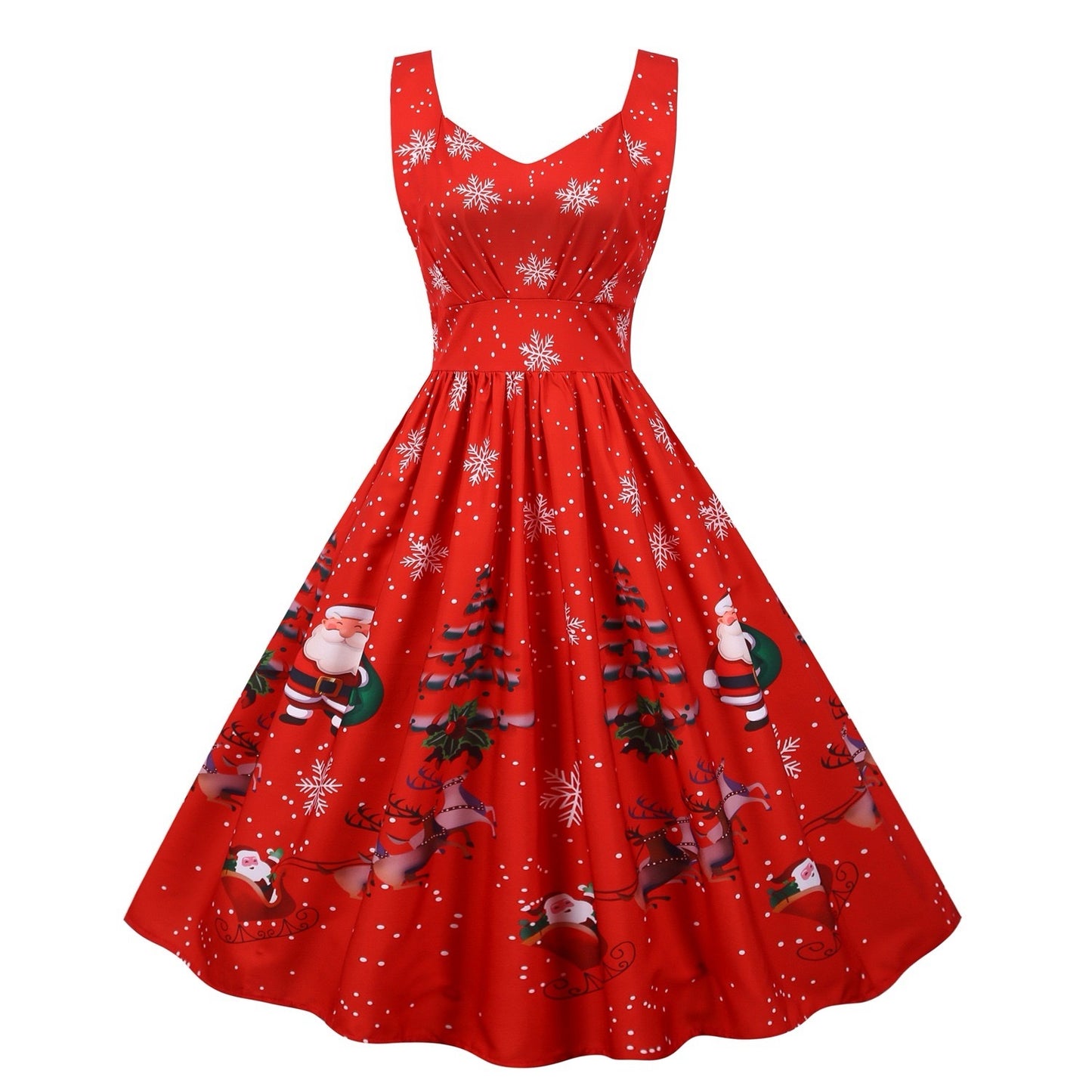 Ladies Sleeveless Red Snowflake Christmas Dress