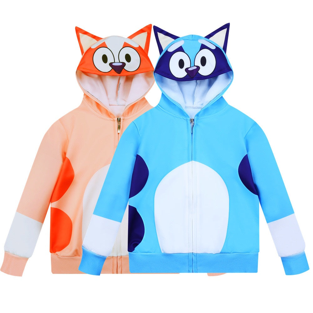 Bluey and Bingo Zip-Up Kids Hoodie – 3D Character Hood