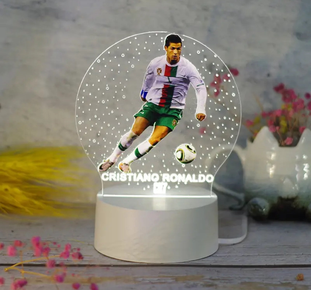 CR7 Soccor Sport 3D LED Night Light – USB-Powered Kids Room Decor