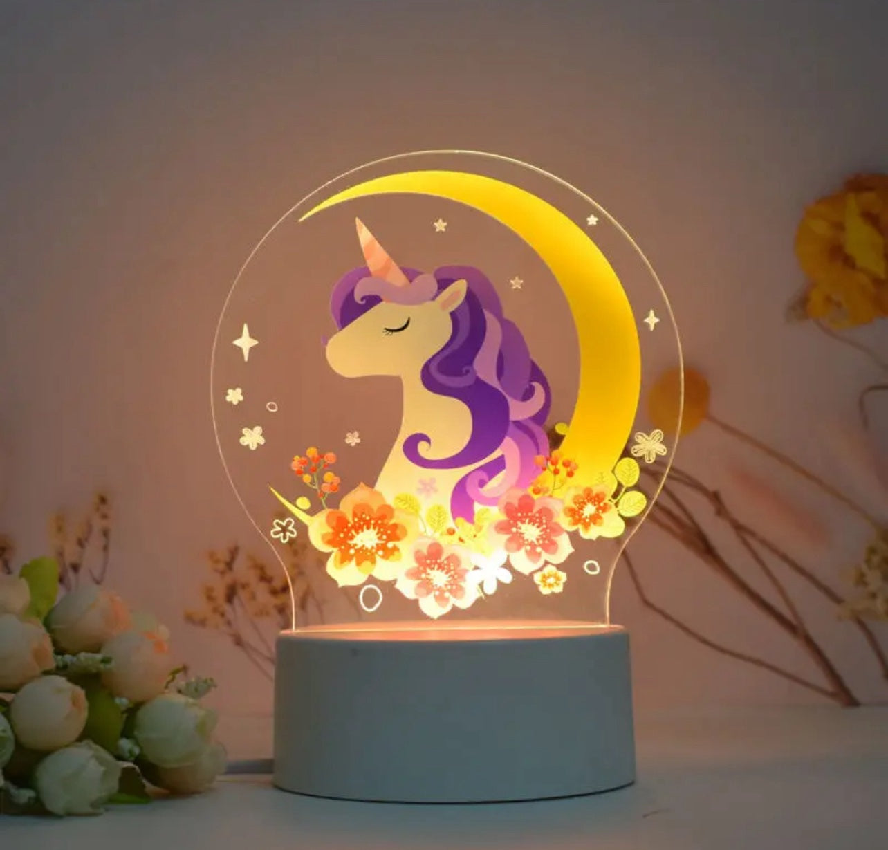 Unicorn Moon 3D LED Night Light – USB-Powered Kids Room Decor