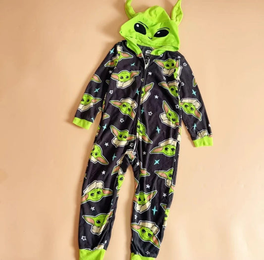 Yoda Kids Long Sleeved Onesie with Hoodie Pajamas