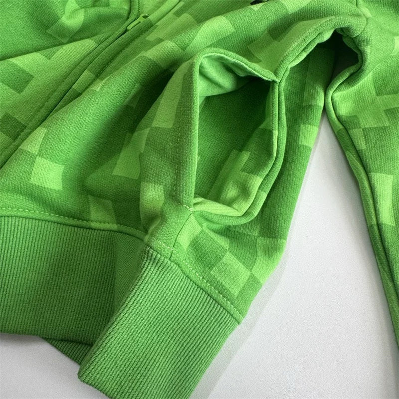 Minecraft Creeper Zip-Up Kids Hoodie with Breathable Mesh Face Hood