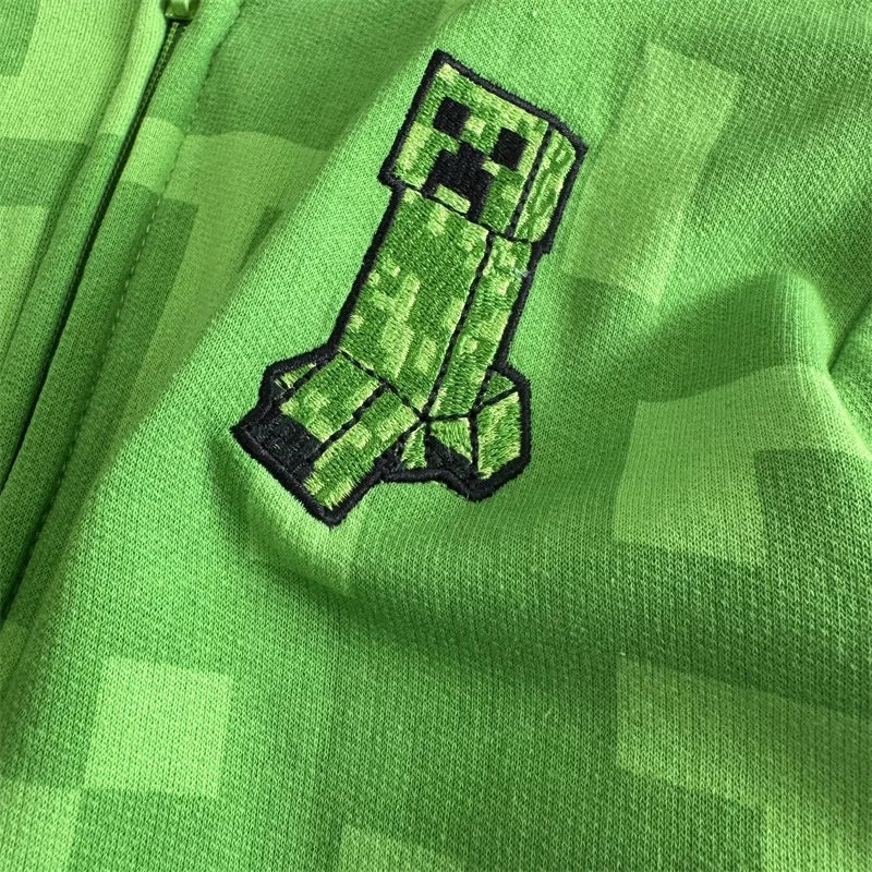 Minecraft Creeper Zip-Up Kids Hoodie with Breathable Mesh Face Hood
