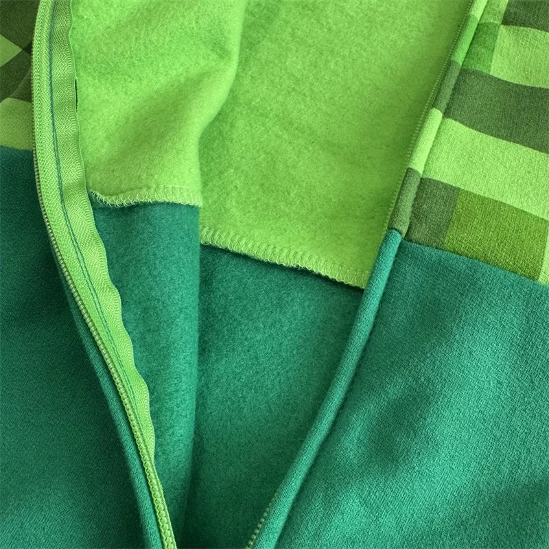 Minecraft Creeper Zipper Kids Hoodie – Soft Fleece Jacket with 3D Hood