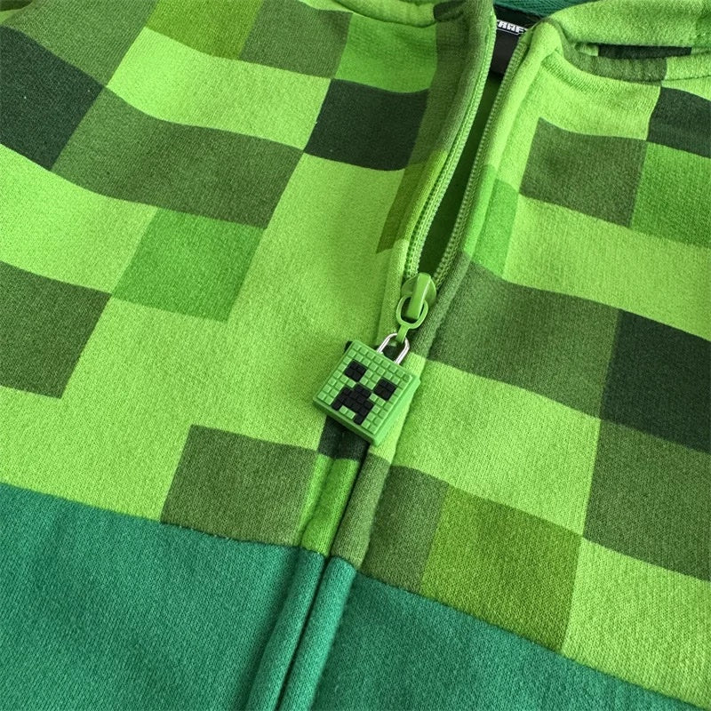 Minecraft Creeper Zipper Kids Hoodie – Soft Fleece Jacket with 3D Hood