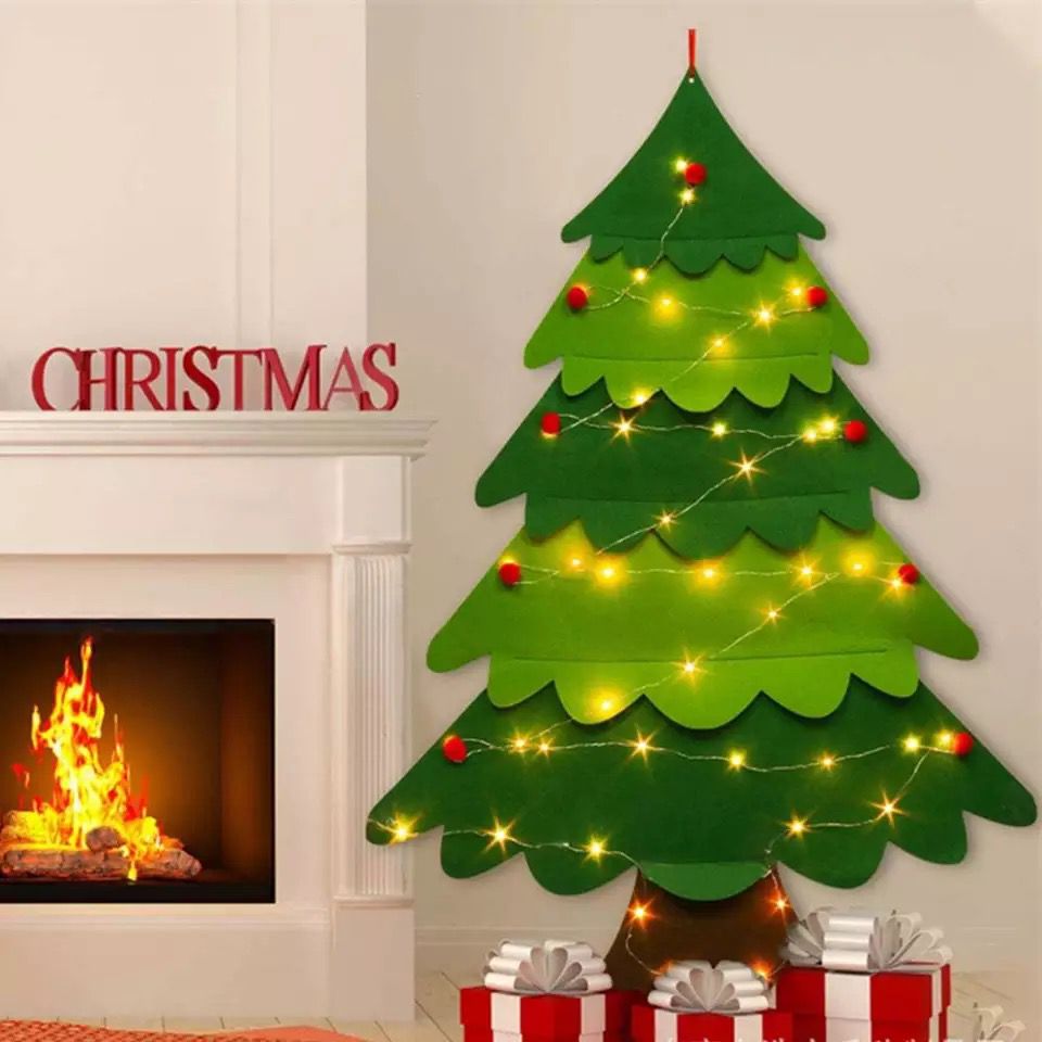 Felt Christmas Tree Set With 32PCS Ornaments Wall Hanging Tree & 3M LED Lights