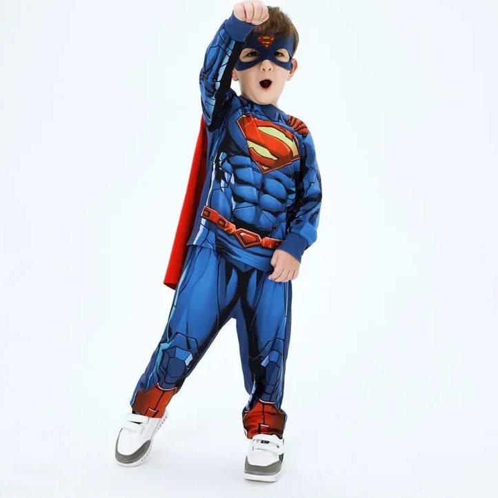 3-piece Navy Superheroes Cosplay Costume Set with Cloak and Face Mask