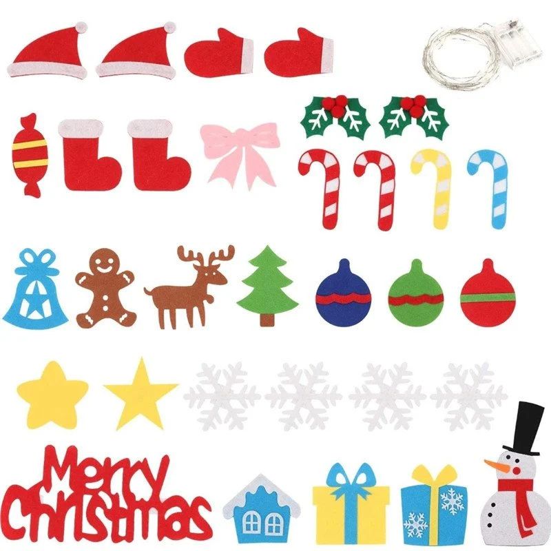 Felt Christmas Tree Set With 32PCS Ornaments Wall Hanging Tree & 3M LED Lights