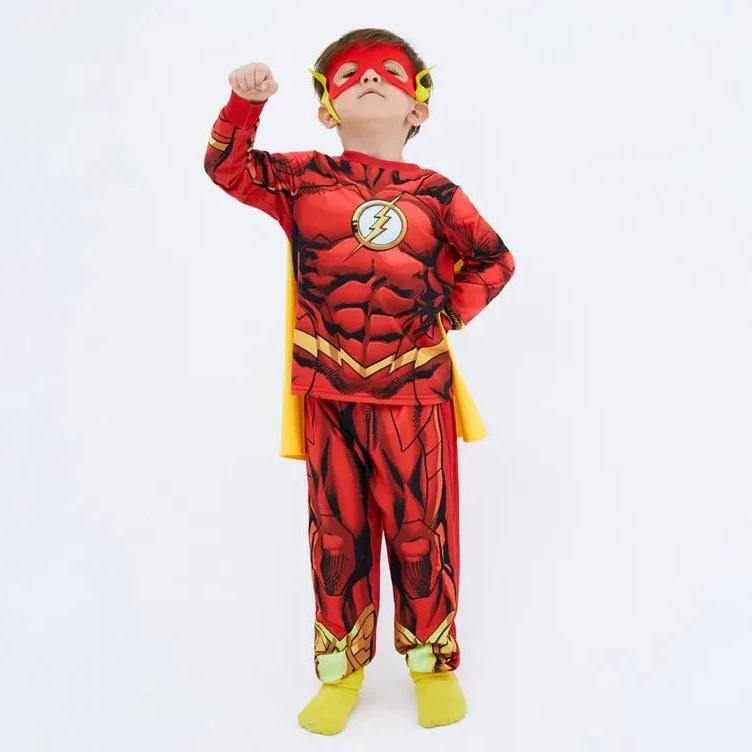 3-piece Red Superheroes Cosplay Costume Set with Cloak and Face Mask