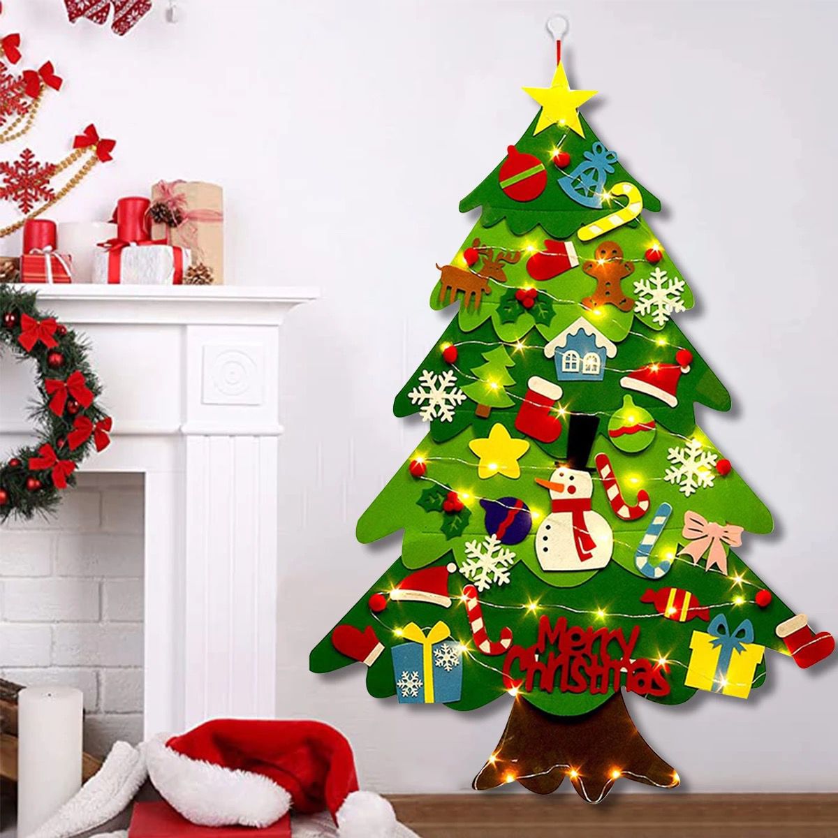 Felt Christmas Tree Set With 32PCS Ornaments Wall Hanging Tree & 3M LED Lights