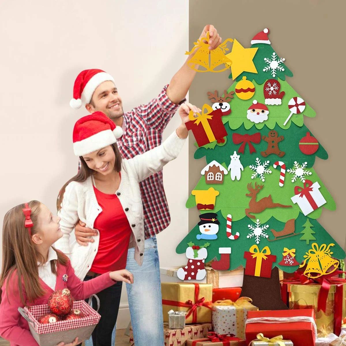 Felt Christmas Tree Set With 32PCS Ornaments Wall Hanging Tree & 3M LED Lights