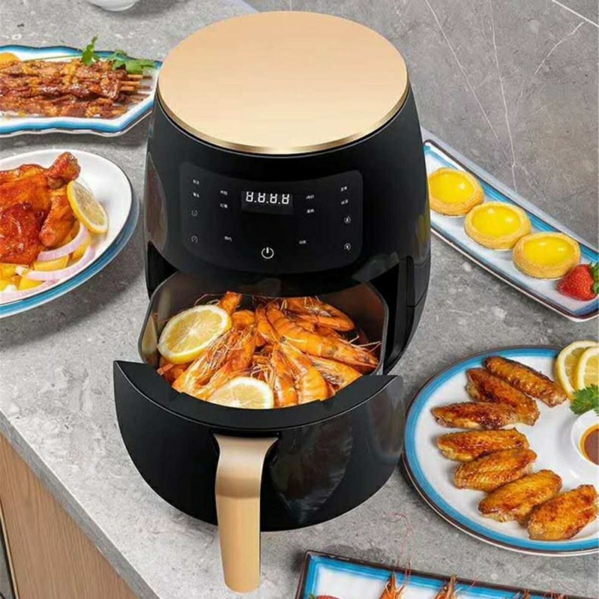 6L Digital Roaster Air Fryer with Paper Liners - Black. Fry, Roast, and Bake all your favourite foods using up to 80% less fat