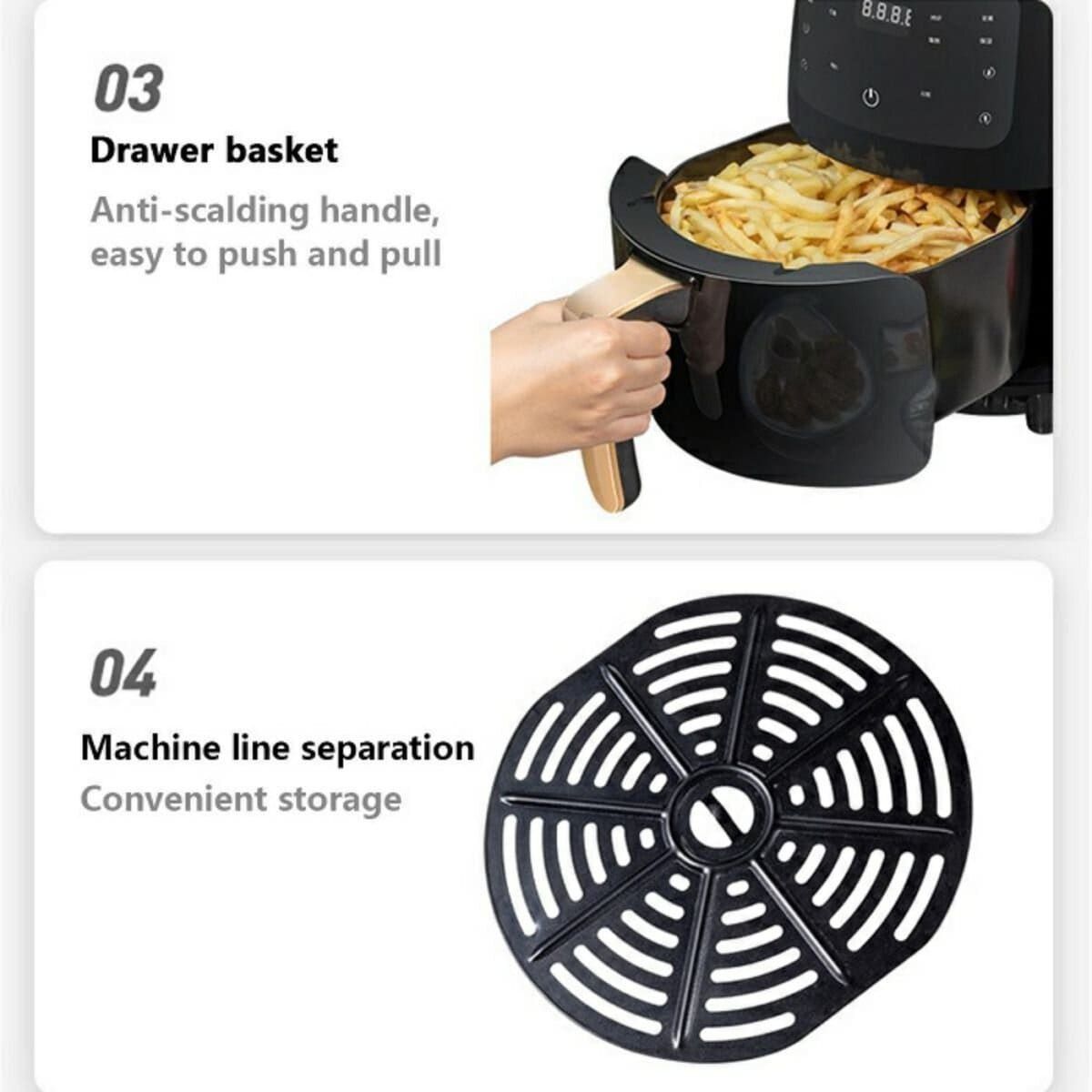 6L Digital Roaster Air Fryer with Paper Liners - Black. Fry, Roast, and Bake all your favourite foods using up to 80% less fat