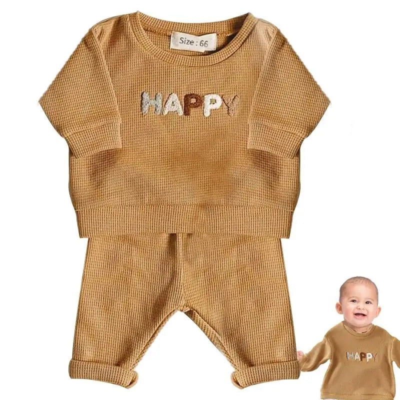 Mustard Happy Crewneck Gender Neutral Activewear Set #2000376