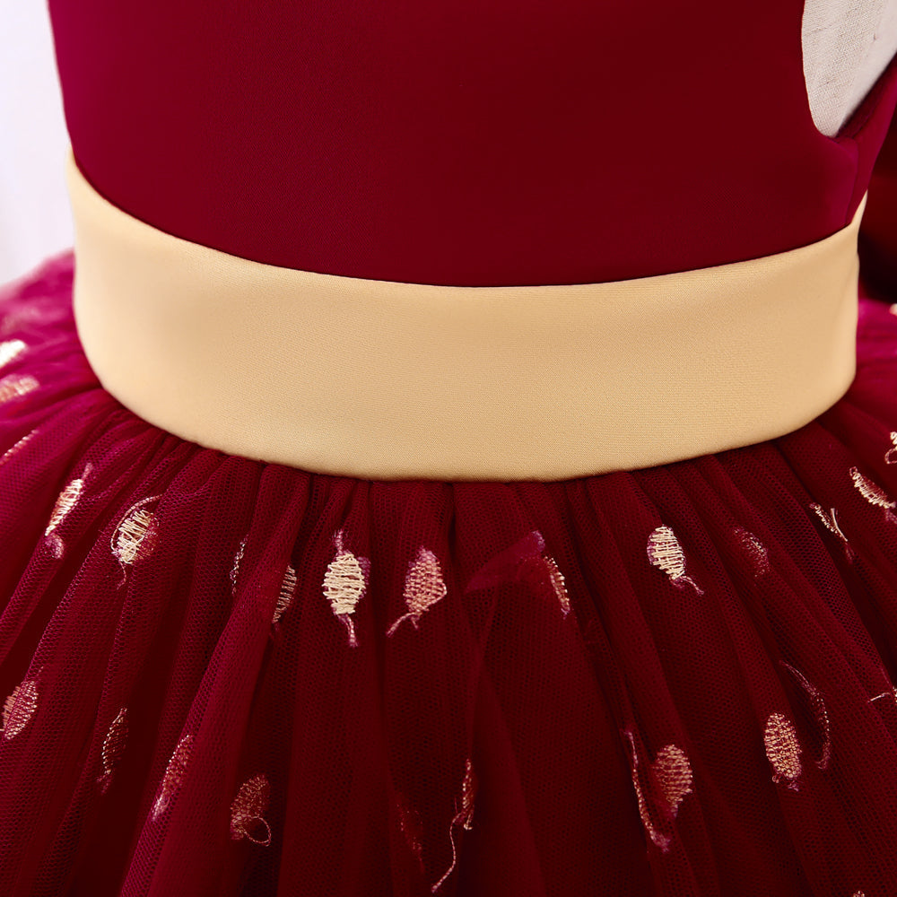Maroon And Gold Embroidered Special Occasions Ball Gown