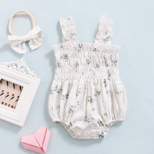 White Floral Romper and Headband