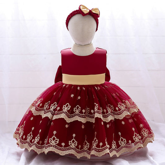 Maroon And Gold Embroidered Special Occasions Ball Gown