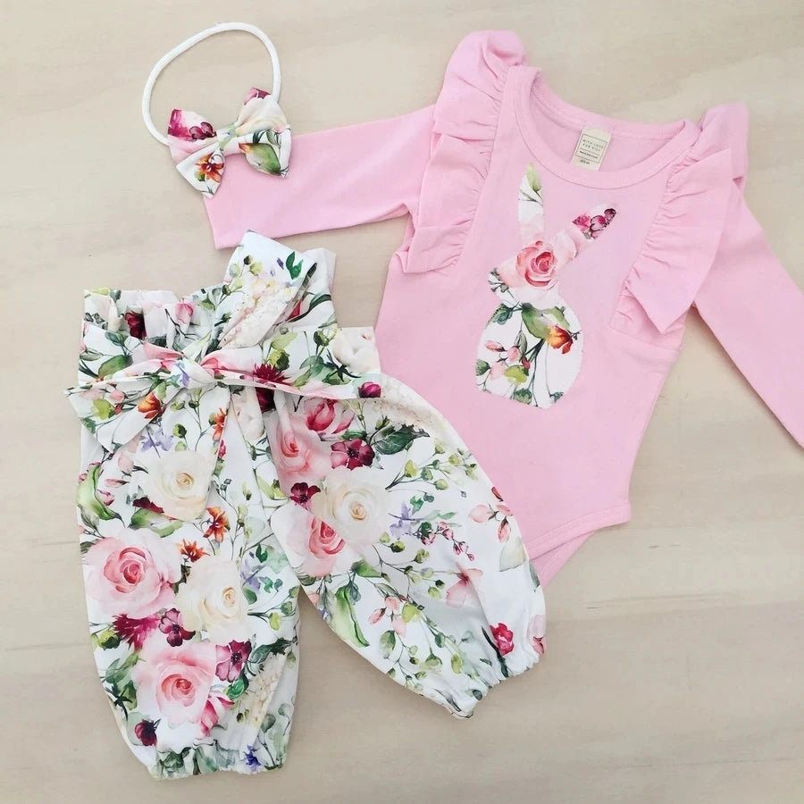 Pink Bunny Floral and Bowknot Pants 100073