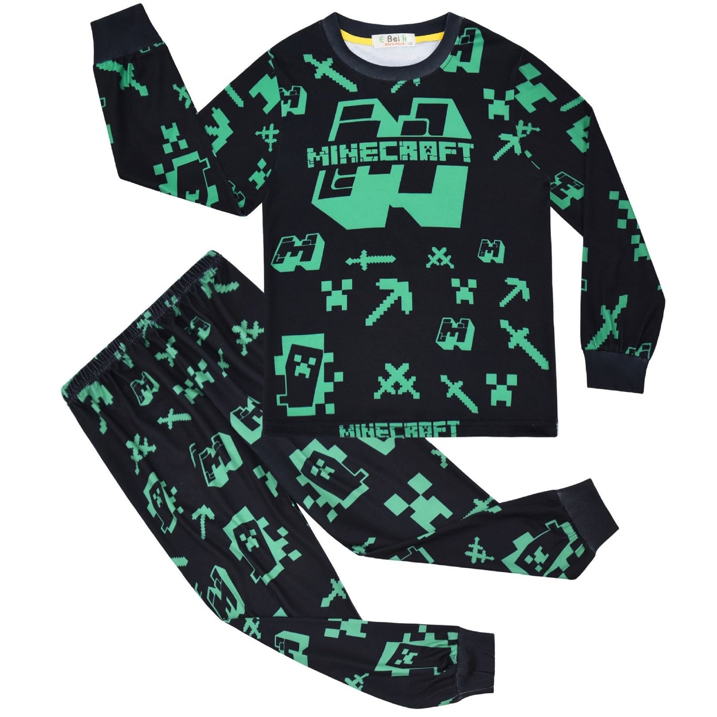 Green & Black Minecraft Printed pajama sets