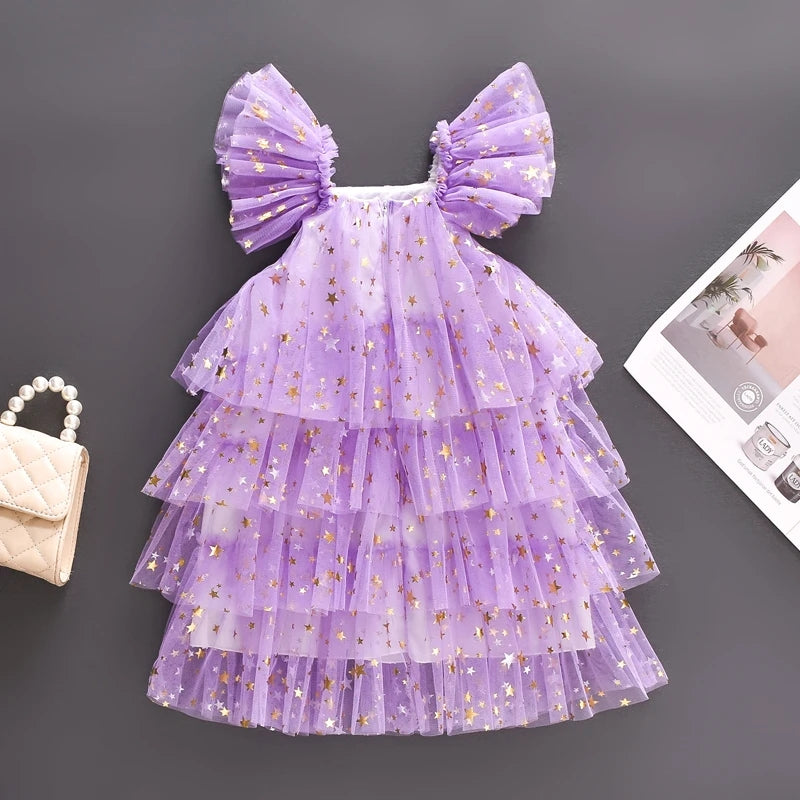 Purple Ruffle Star Tulle Dress 