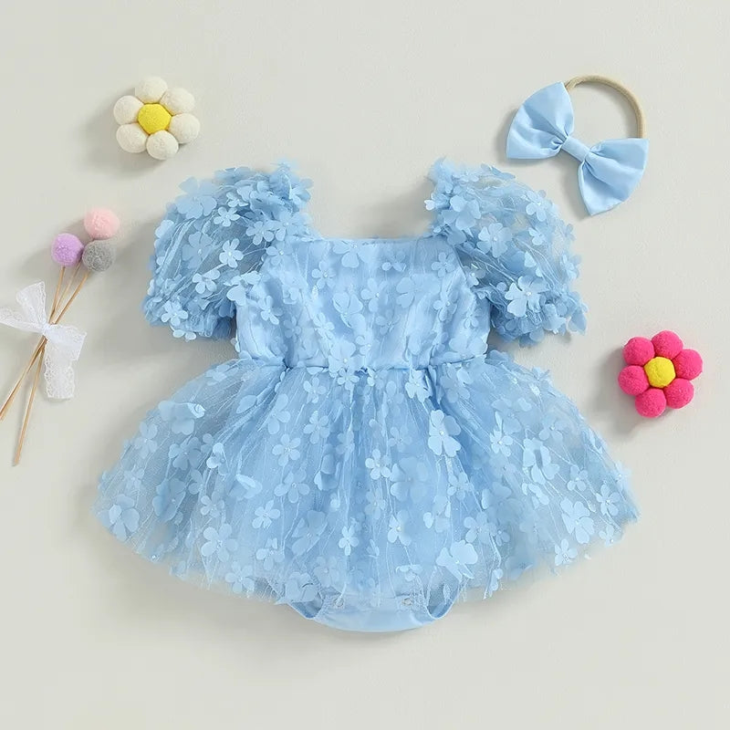 Floral Romper and Headband Blue