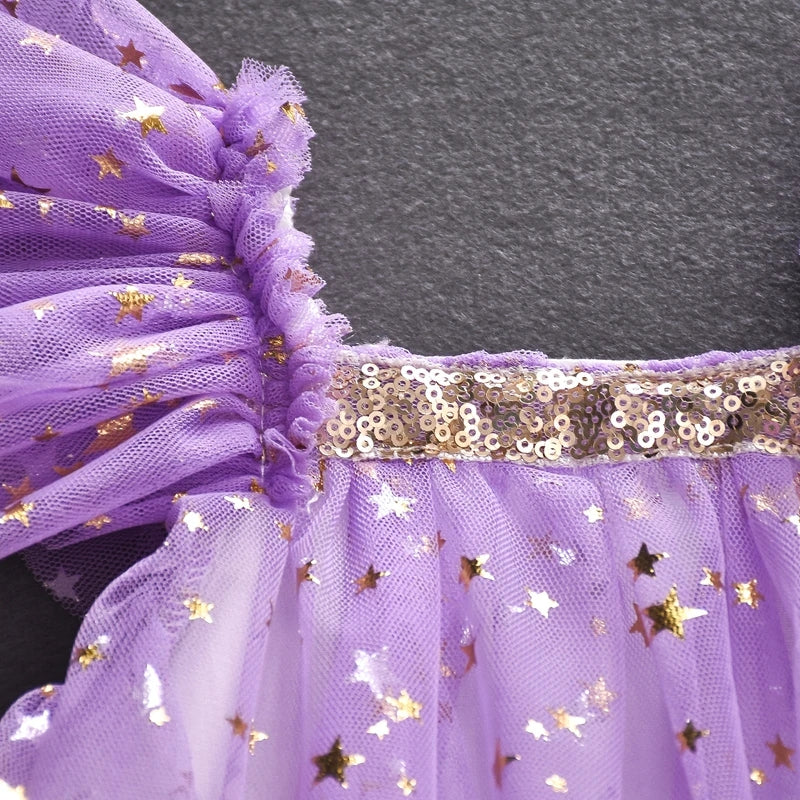 Purple Ruffle Star Tulle Dress 