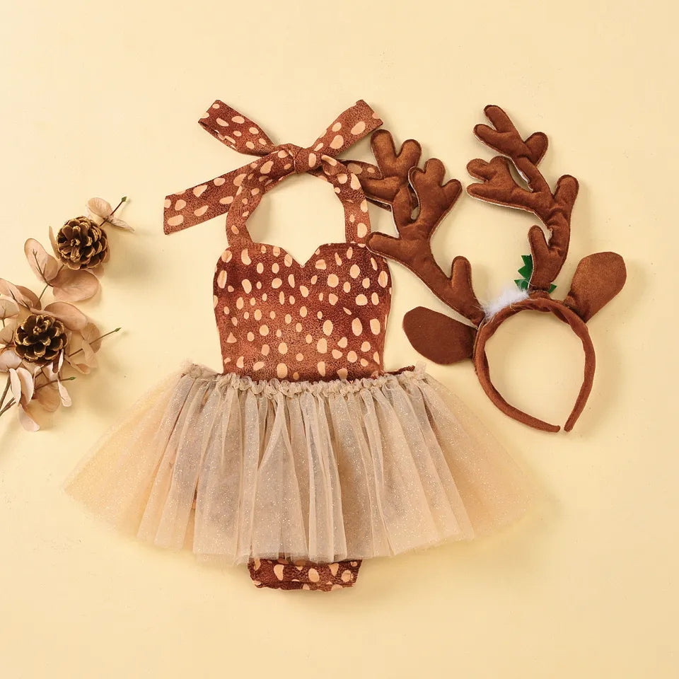 Reindeer  Christmas Romper with Hair Accessory