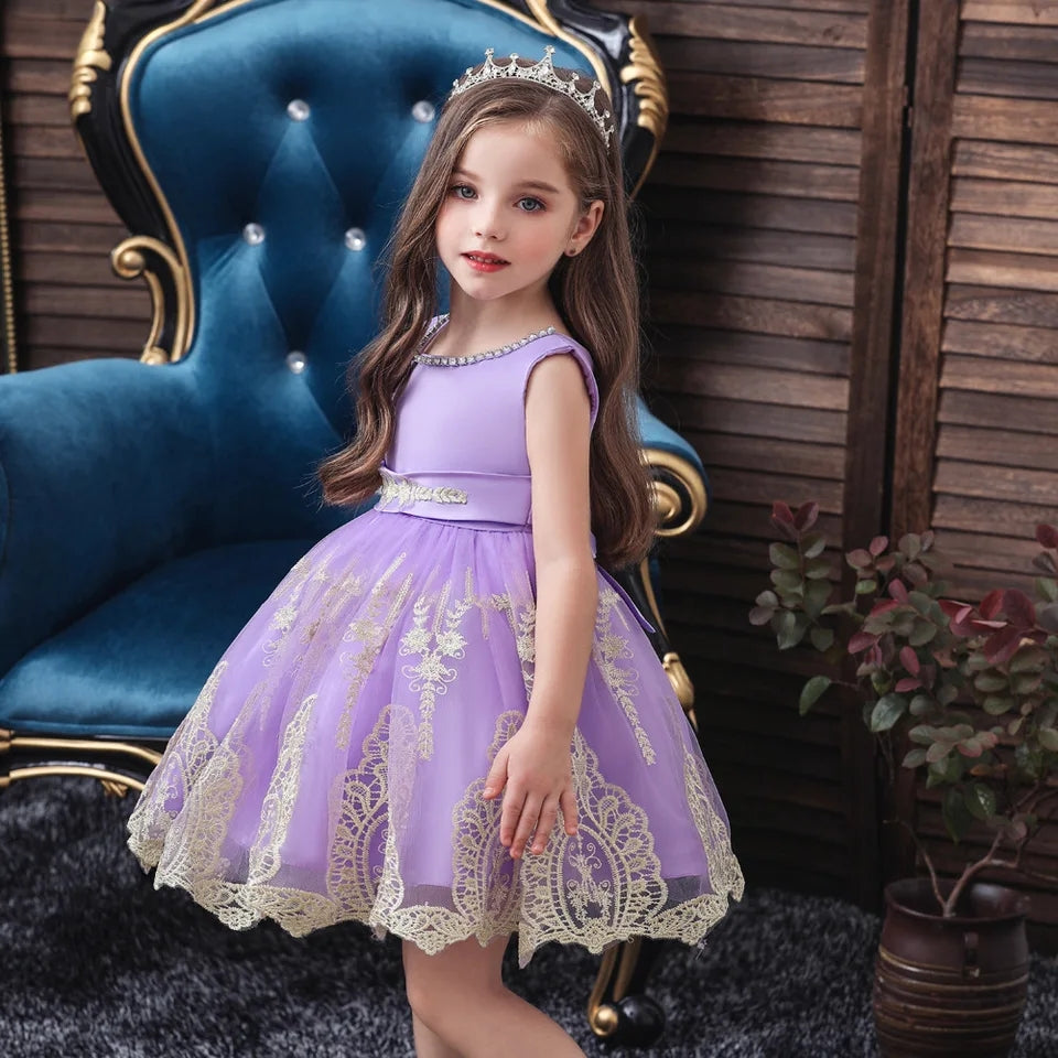 Purple Special Occasions Dress with Diamante and Gold Lace