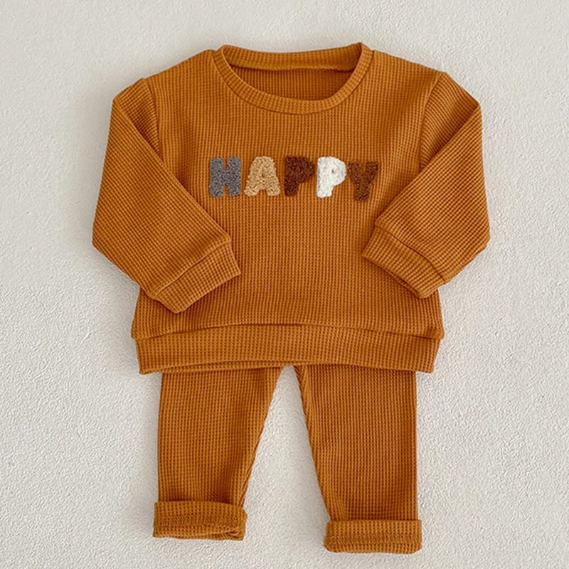 Mustard Happy Crewneck Gender Neutral Activewear Set