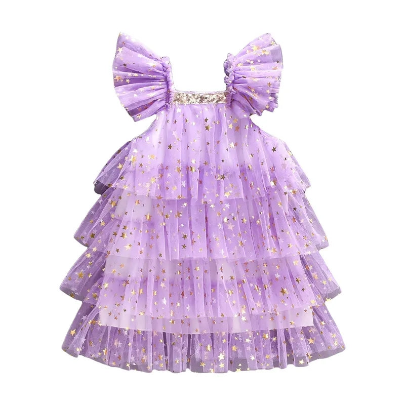 Purple Ruffle Star Tulle Dress 