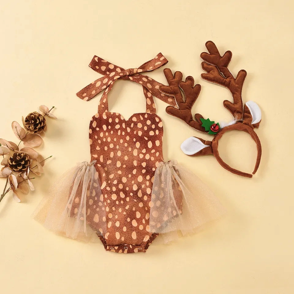 Reindeer  Christmas Romper with Hair Accessory