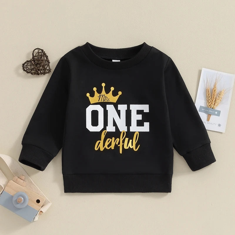 Mr. One Derful Crewnek Birthday Top,  Black 