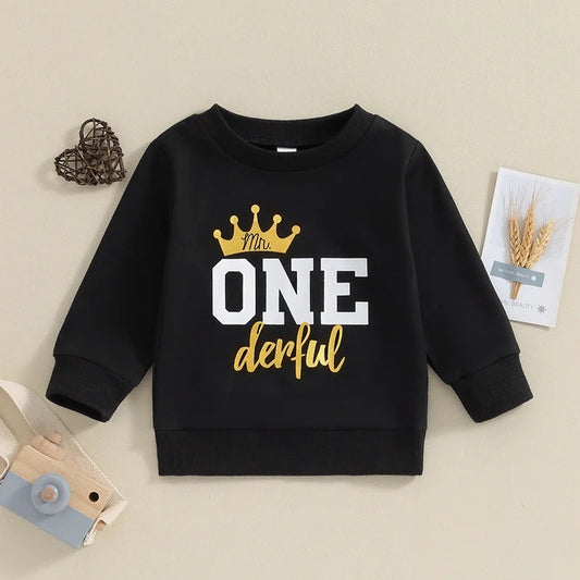 Mr. One Derful Crewnek Birthday Top,  Black 