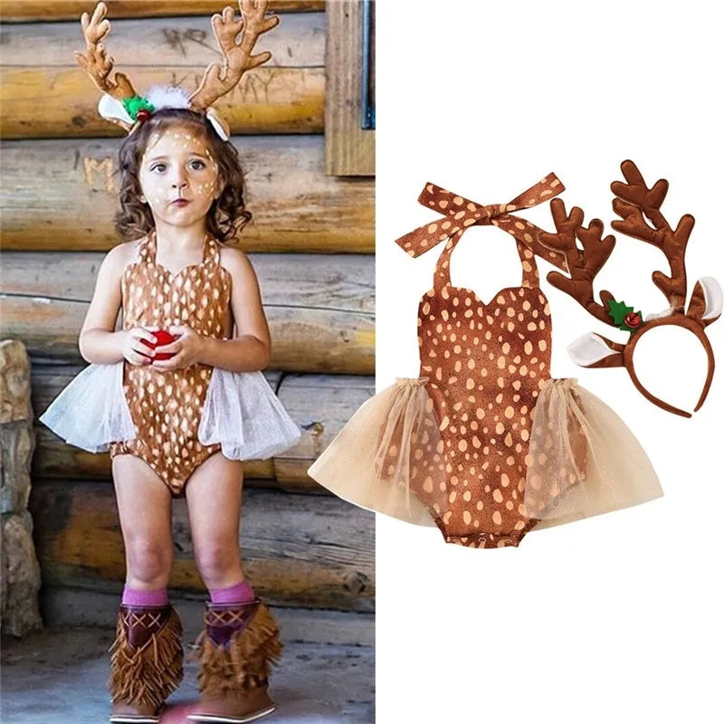 Reindeer  Christmas Romper with Hair Accessory