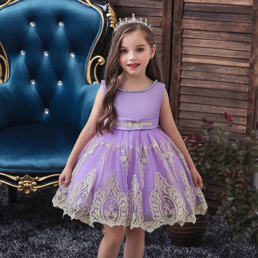 Purple Special Occasions Dress with Diamante and Gold Lace