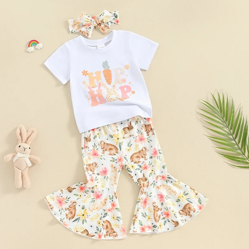 Hip Hop Bynny Short with Bunny Floral Bell Bottoms And Headband