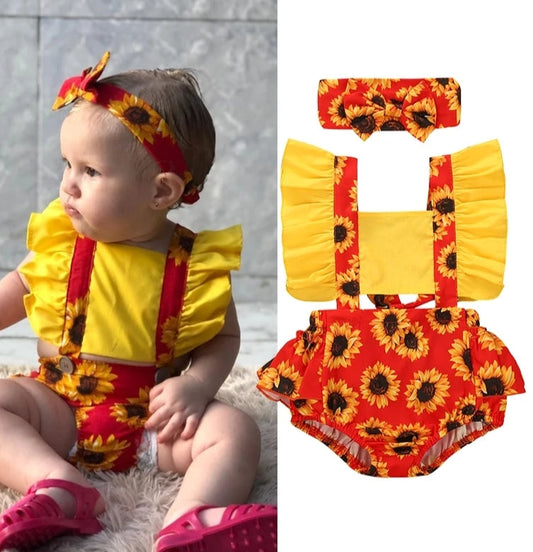 Red Sunflower Ruffle Romper