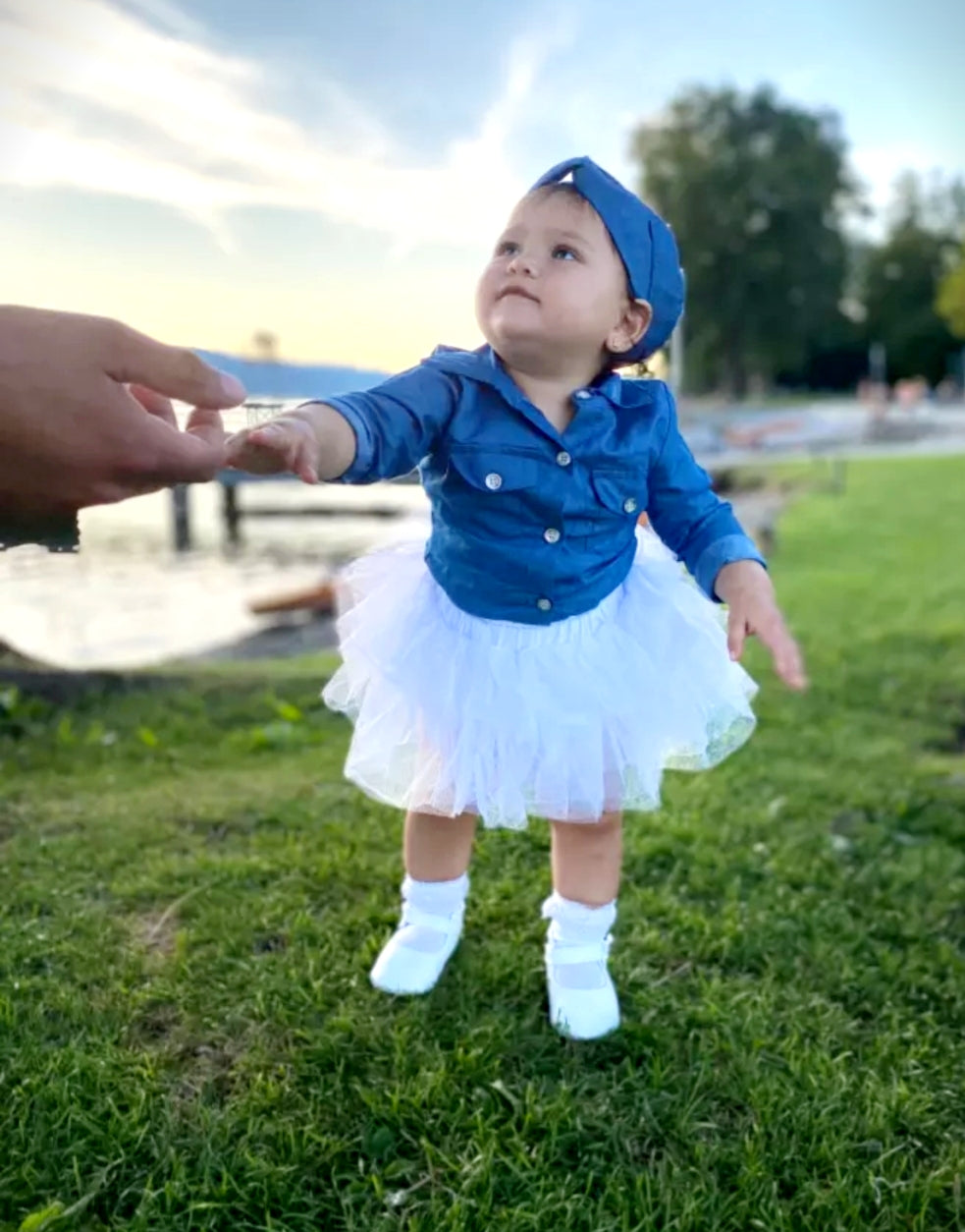 Denim Shirt, Headband and White Tutu #10007