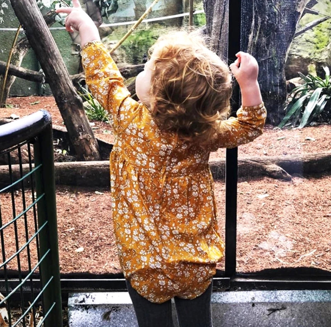 Mustard Floral Balloon Romper