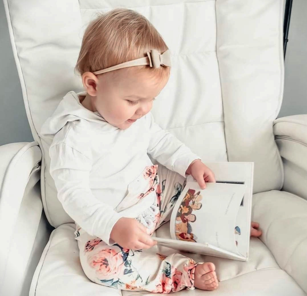 White Floral Hoodie with Floral Pants and Headband