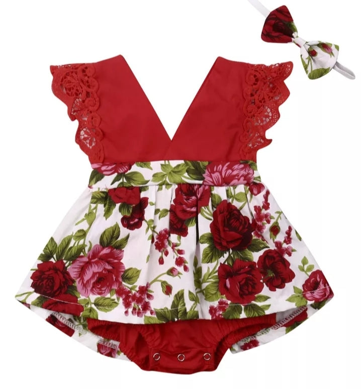 Red Rose Romper Dress