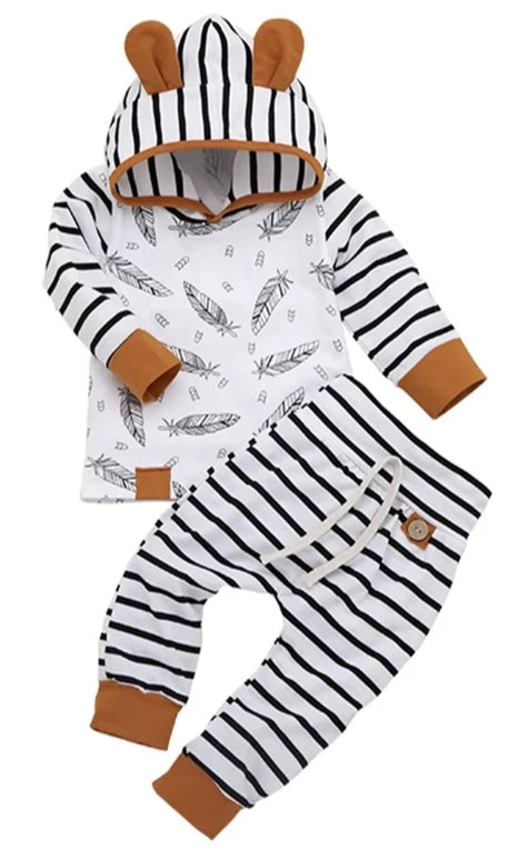 Striped Feather Hoodie and High Wasted Pants
