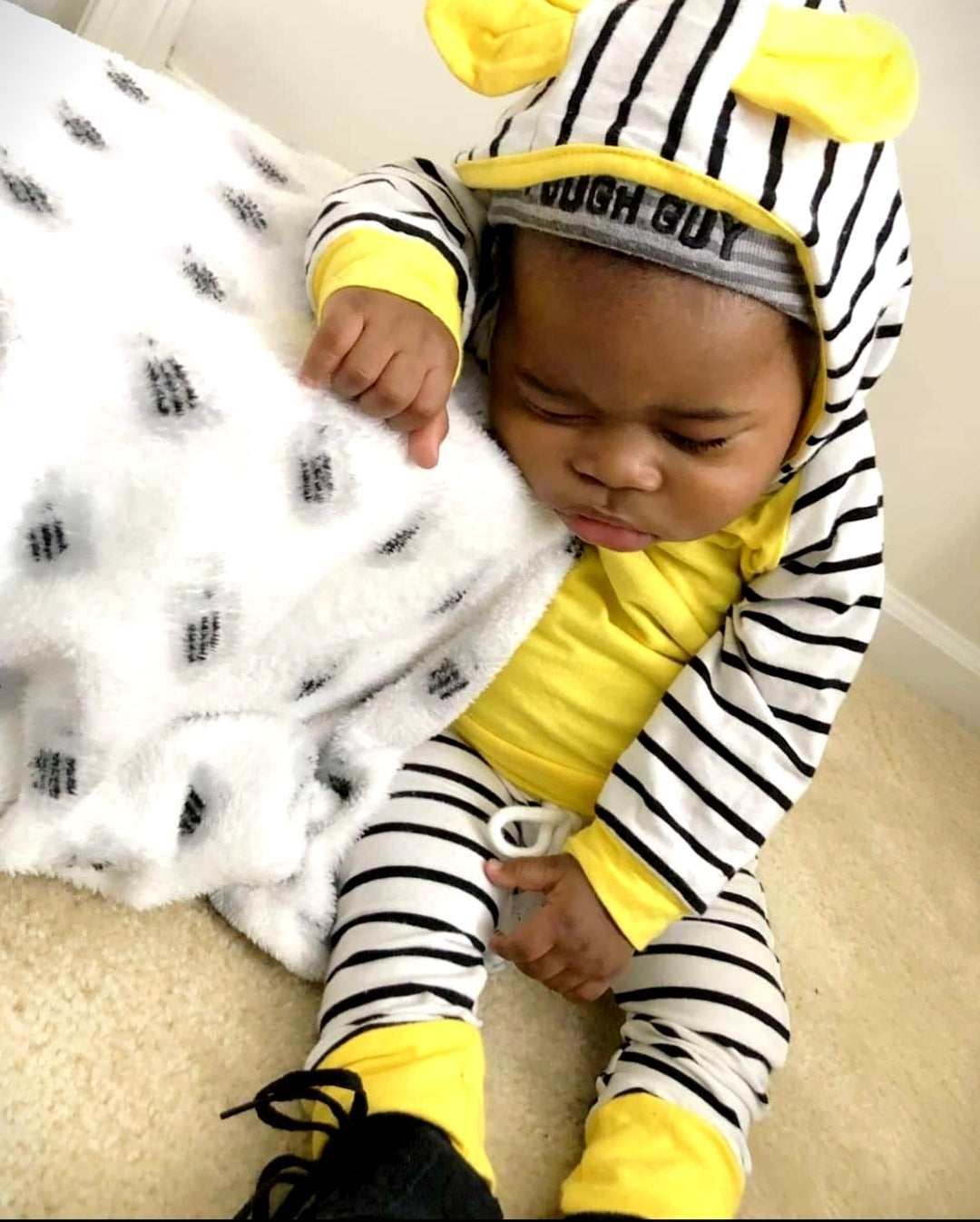 Yellow Hooded Top With High Wasted Striped Pants 1000134